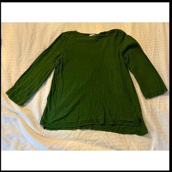 J. Jill Womens Sweater Soft Knit Hi Low Quarter Sleeve Linen Army Green small - Picture 1 of 8